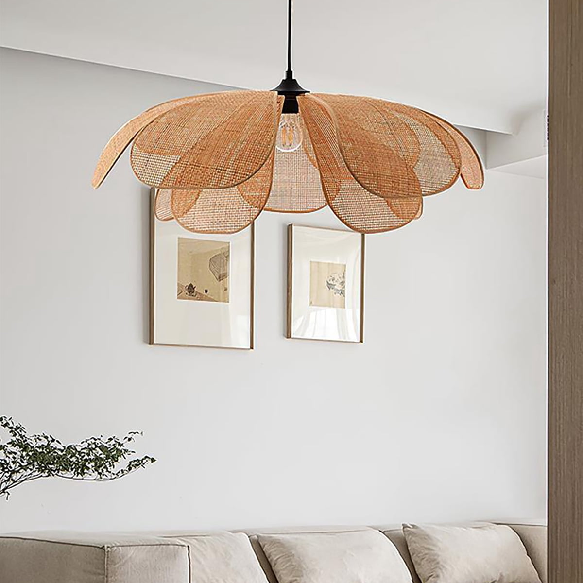 Arturesthome Boho Chandelier Rustic Hemp Rope Pendant Light Hand-Woven Rattan Cage Basket Hanging Lamp Wicker Coastal Retro Light Fixtures for Hallway Entryway Kitchen Island Dining Room Bedroom