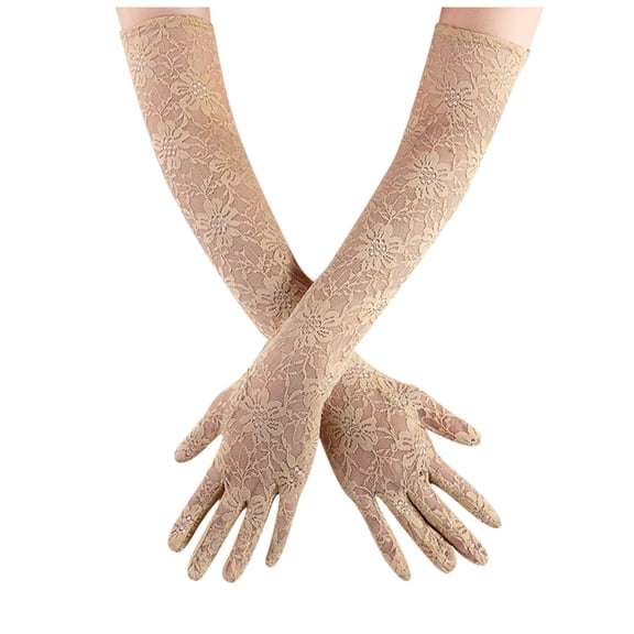 GZWYHT Gloves for Cold Weather,Winter Gloves Floral Lace Gloves For Wedding Opera Party 1920s Flapper Lace Gloves Stretchy Adult Size Fingerless Gloves,Lace Gloves,Gloves for Women Beige