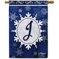 thumbnail image 1 of Welcome Winter Snowflake Monogram J Decorative House Flag Initial Letter Snow Deocr Banner for Inside and Outside 28x40 Inch Double Sided, 1 of 6