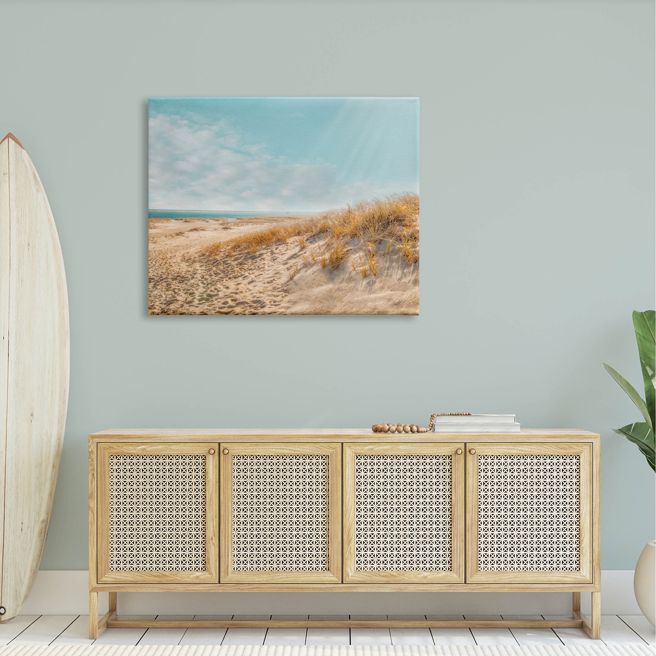 Sandy Ocean Beach Sun Rays Coastal Photograph Gallery Wrapped Canvas Print Wall Art
