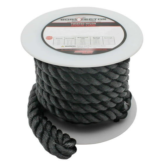 Extreme Max 3006.2876 BoatTector Twisted Nylon Dock Line - 3/4" x 50', Black