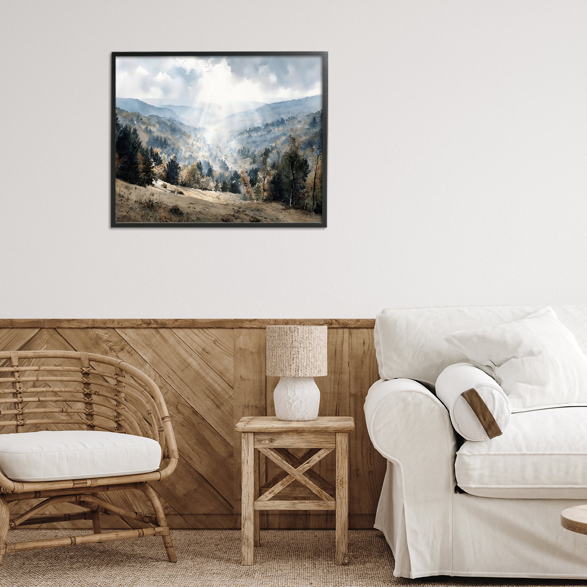 Stupell Industries Sunlit Fall Valley Beams Black Framed Giclee Art, design by Franklyn Gregory