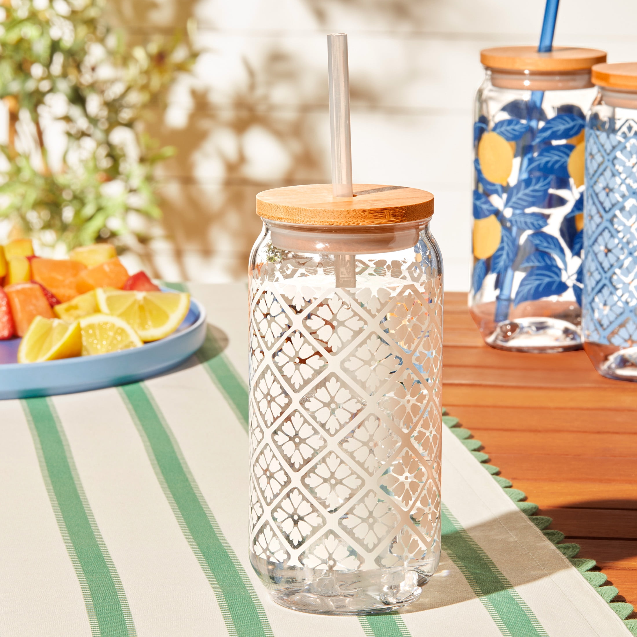 Mainstays by Becky G. & Alejandra 20-Ounce Acrylic Can Shape Tumbler, White Tile Pattern