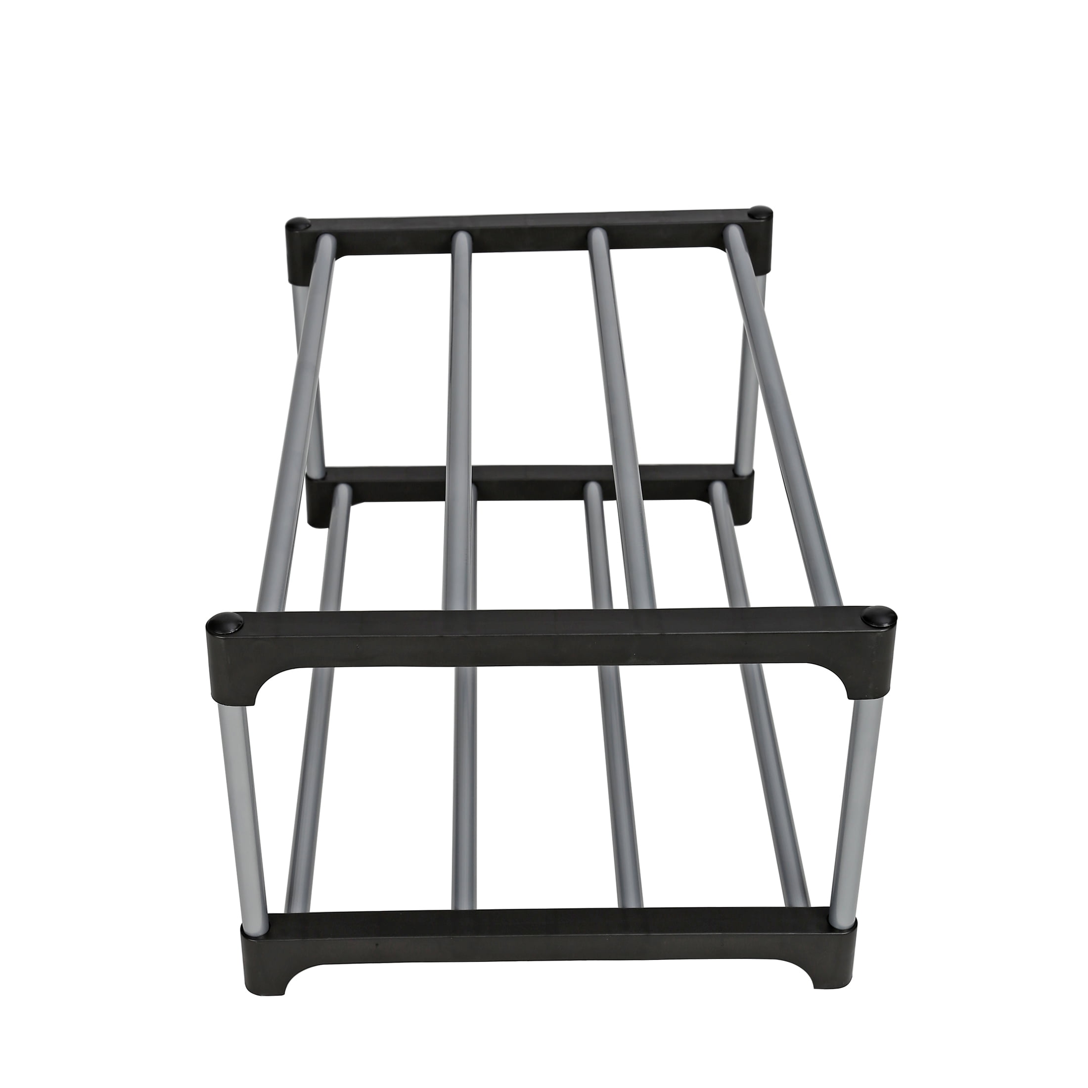 Mainstays 2-Tier Black and Silver Shoe Rack for Shoe Storage with Iron Poles & Plastic Connectors, Holds up to 4 Pairs
