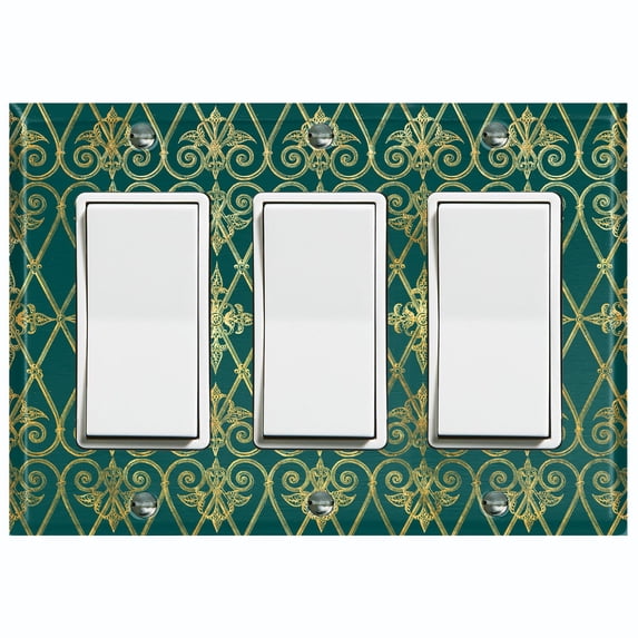 Metal Light Switch Plate Cover Elegant Yellow Iron Gate Damask Green DAM094