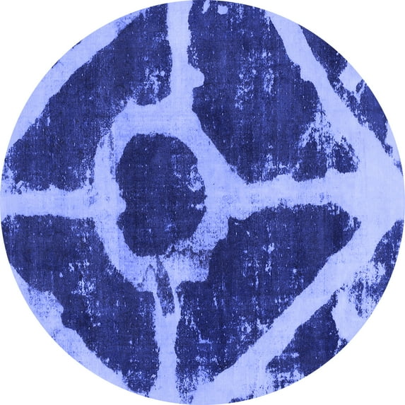 Ahgly Company Machine Washable Indoor Round Abstract Blue Modern Area Rugs, 6' Round