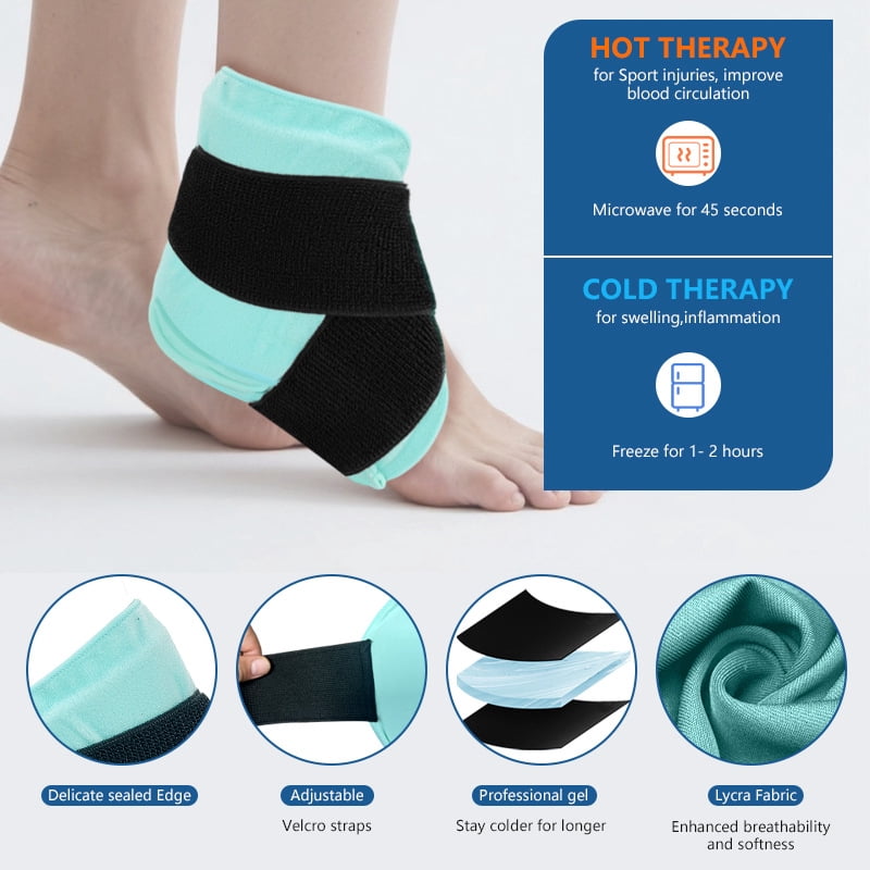 Ankle Heel Ice Pack Wrap Brace for Swelling,Gel Cold/Hot Therapy Wrap for Sprained Ankle, Achilles Tendonitis, Plantar Fasciitis,Foot Pain,Adjustable Strap,Reusable Compression Wrap (Green)