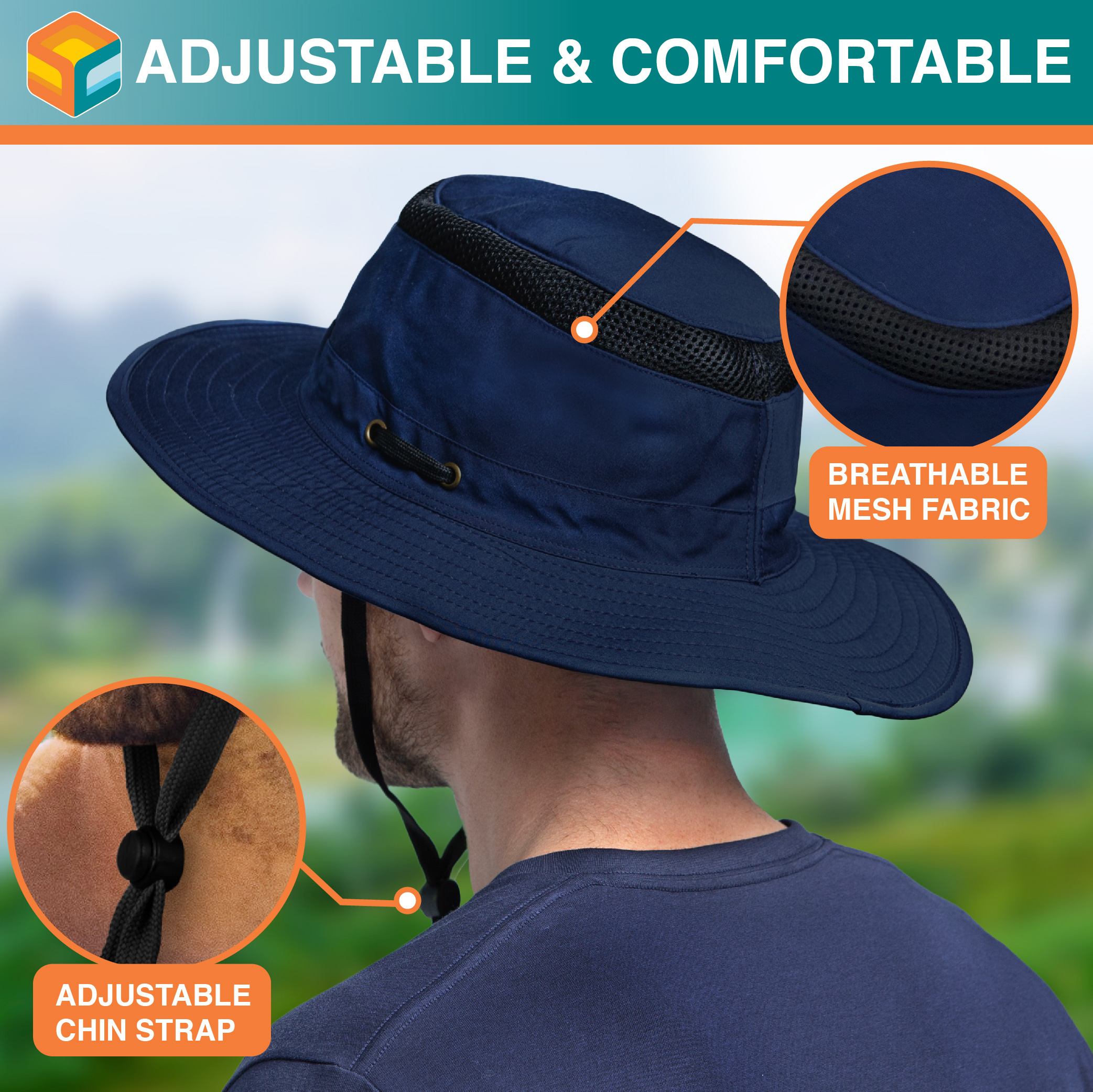 SUN CUBE Sun Hat For Men Wide Brim, Women Safari Hat, Hiking Bucket Hat UV Sun Protection, Boonie Hat Outdoor | Fishing Hat Summer For Sun Beach Camping UPF 50+, Navy Blue - image 4 of 8