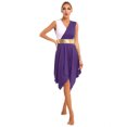 thumbnail image 3 of Kaerm Women Praise Dance Outfit Color Block Asymmetric Overlay Dress with Pants Purple M, 3 of 7