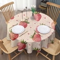 thumbnail image 3 of Strawberry Plants Fruit Heart Beige Pattern Round Tablecloth 60"x60",Wrinkle Wipeable Table Cloth for Kitchen Dining Room Picnic Patio Party, 3 of 6