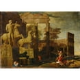 thumbnail image 2 of Jean Lemaire 18x14 Gold Ornate Wood Frame and Double Matted Museum Art Print Titled - Landscape with The&nbsp;Dioscuri and Antic Ruins Animated with Figures, 2 of 4
