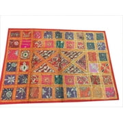 Mogul Indian Decorative Tapestry Red Sequin Patchwork Wall Hanging Home Décor