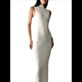thumbnail image 2 of Vestido Informal de Punto Acanalado para Mujer, Sin Mangas, Ajustado, Elegante, para Salir A la Playa o Vacaciones. Crema S, 2 of 9