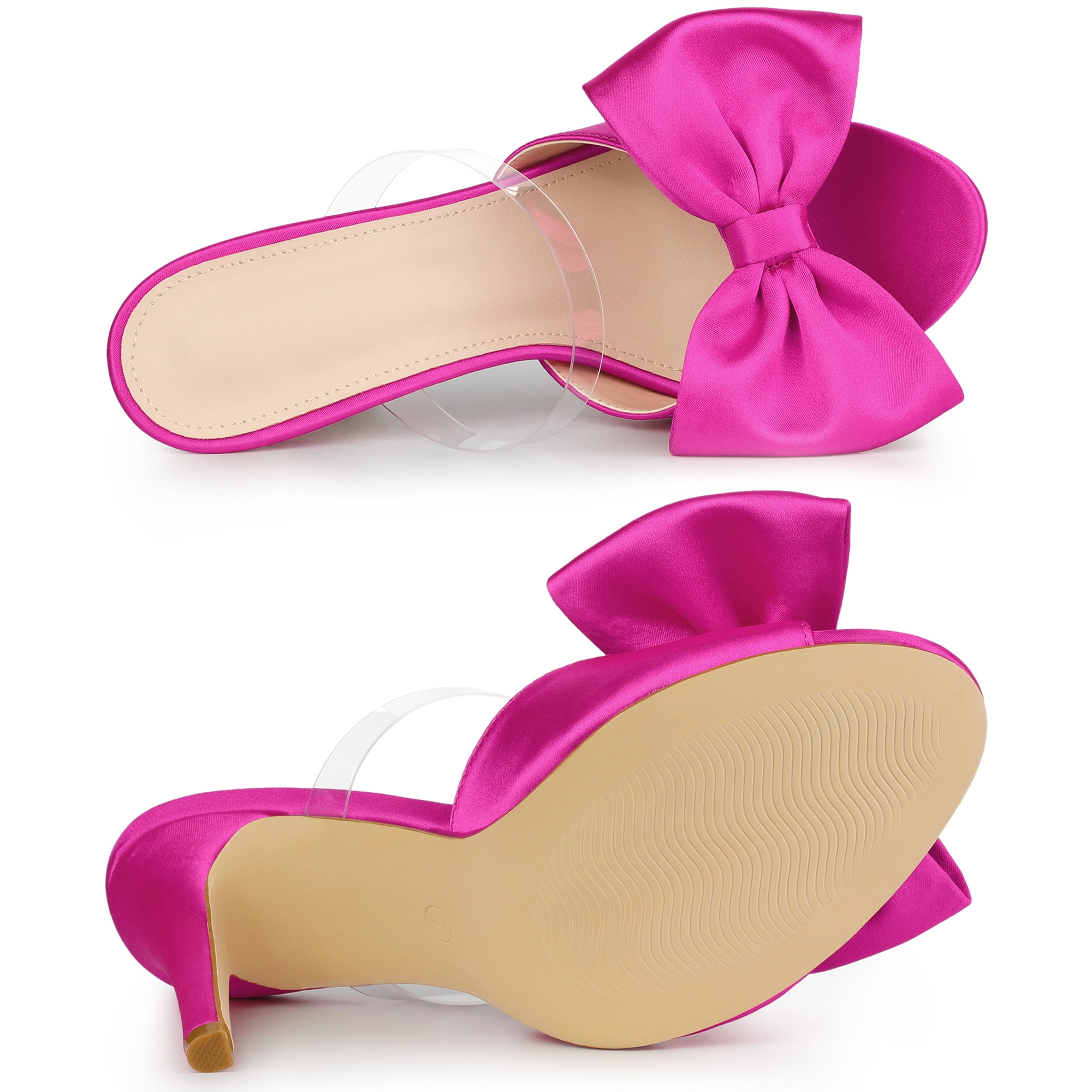 DARING DIVA Women's Bow Sandal Stiletto Heels Mules Black Heel Sandals Hot Pink 8