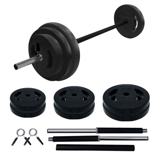 40 lbs Adjustable Barbell Weight Set with PU Coated Plates, 51 Inch Steel Bars and Foam Shoulder Pad, Multi Color Home Gym Strength Training Equipment for Full Body Workout
