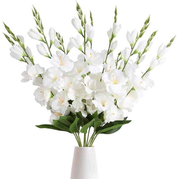 Flores artificiales de gladiolo blanco, flores de gladiolo de seda con tallos, para boda, hogar, fiesta, arreglos florales, centro de mesa (blanco)