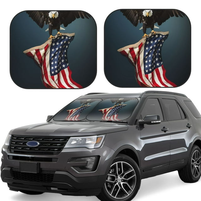 Balery American Flag Parasol para parabrisas de coche de 2 piezas | Parasol plegable para parabrisas delantero de coche para la mayoría de sedanes-Medium
