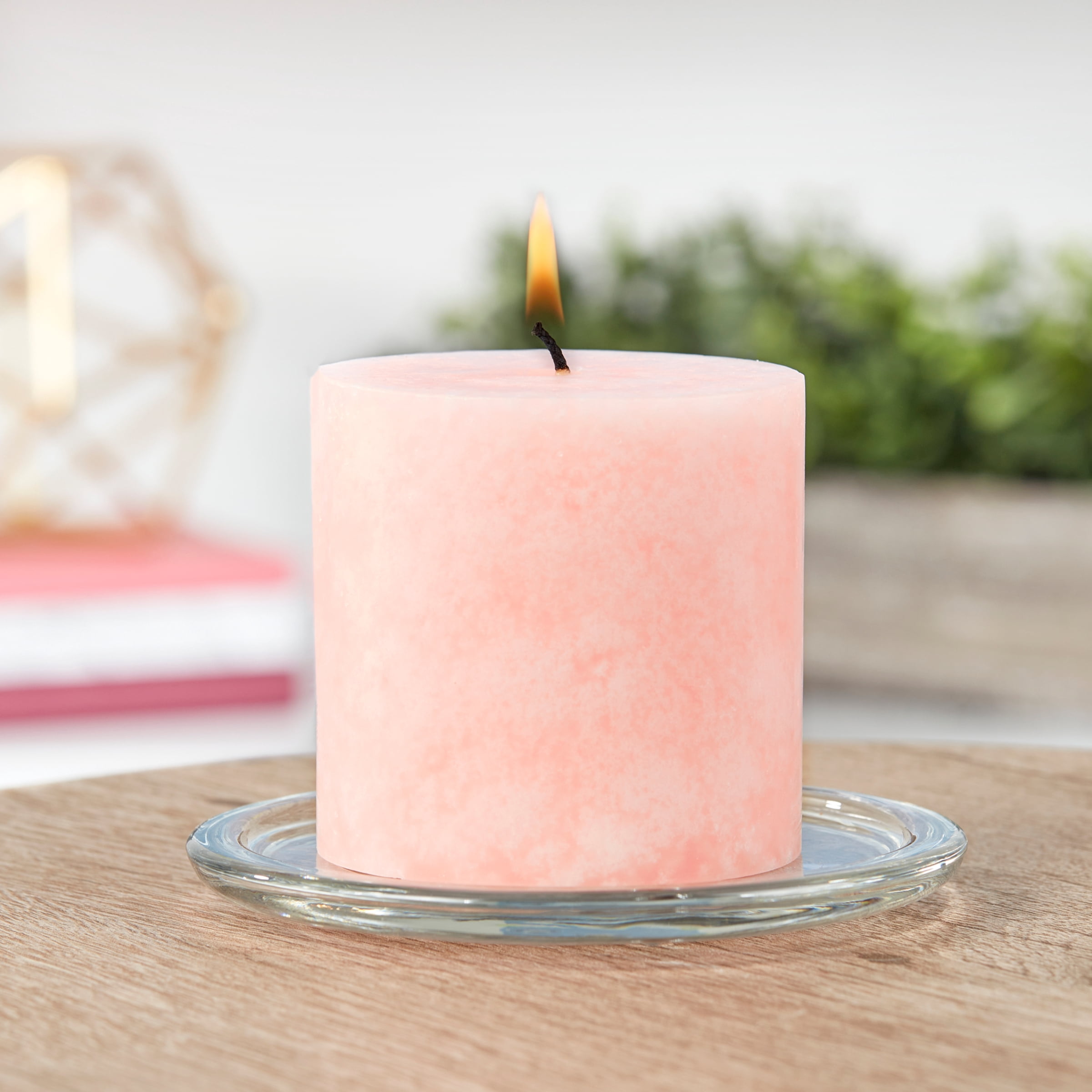 Mainstays Unscented Decorative Mottled Pillar Candles, 3inch wide by 3inch tall, Pink Mottled Color