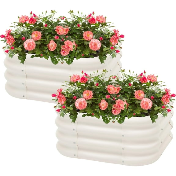 PetFurnishn 2-Pack 2x1ft Galvanized Raised Garden Bed, Outdoor Planter Bed, Metal Planter Box for Gardening and Planting-2x2x1ft-2Pack-Milky White