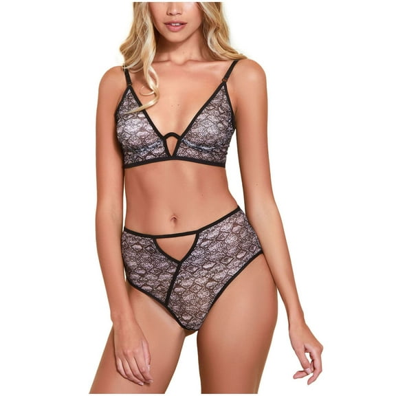 Hauty Women’s Printed Mesh V-Wire Bralette, Multi, Large