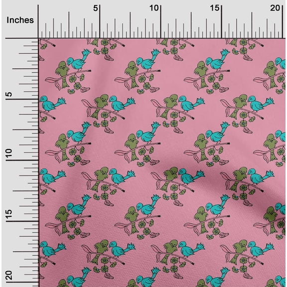 oneOone Silk Tabby Fabric Leaves|Bird & Floral Block Decor Fabric Printed BTY 42 Inch Wide