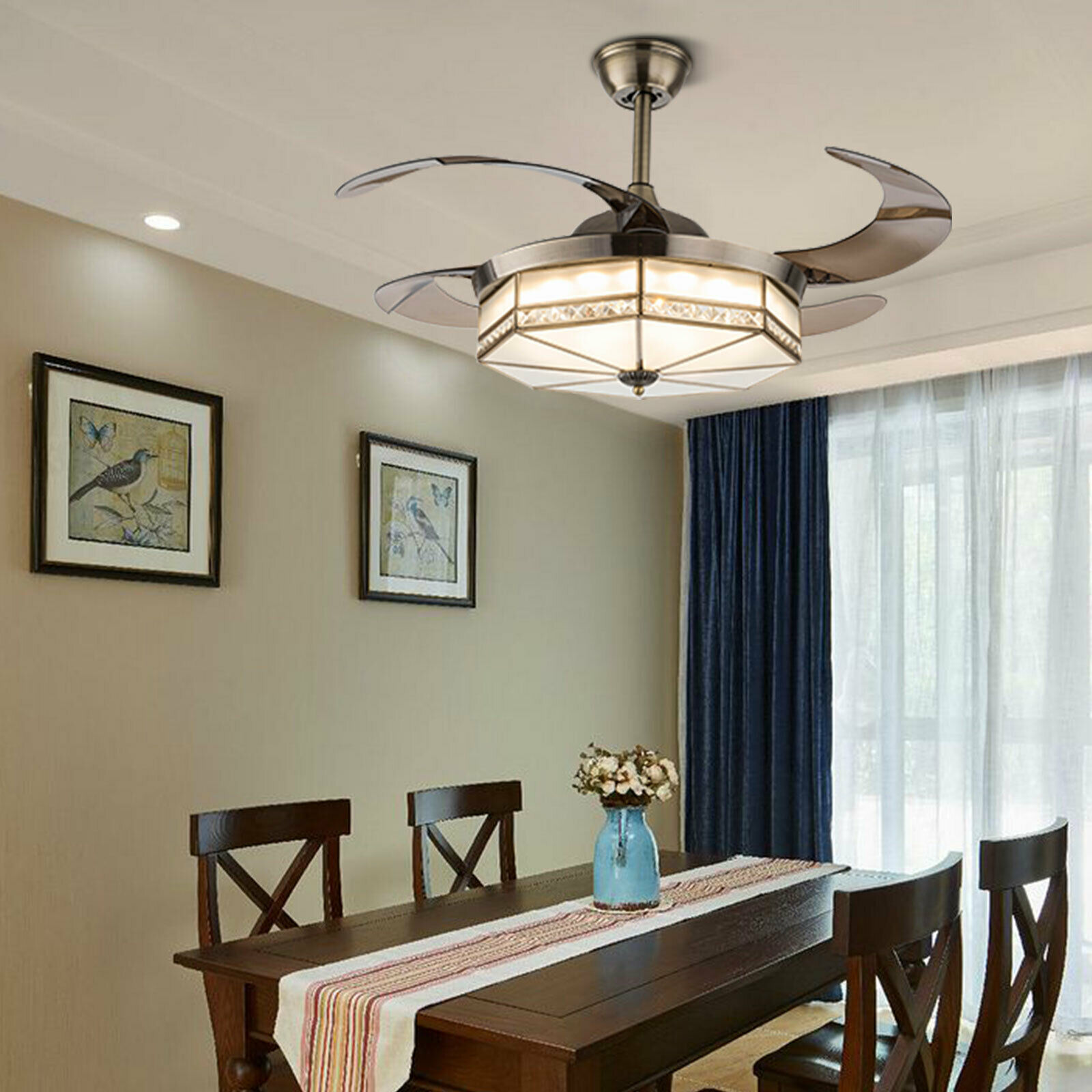 42"Tiffany Style Chandelier Classic Modern Indoor Ceiling Fan with LED light Ceiling light with Fan pendent celling lighting lamp light fixture Remote Control 3 Speed Adjustable