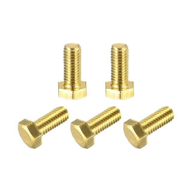 Unique Bargains Brass Hex Bolts, M5x12mm 5 Pack Fully Thread Grade 4.8 Machine Screws