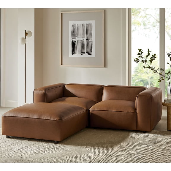 Modway Auren 3-Piece Vegan Leather Upholstered Loveseat with Ottoman in Coffee