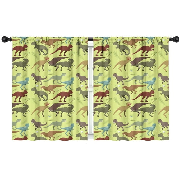 Blackout Kids Curtains,LightGreen Cartoon Dinosaurs Prehistoric Pattern Childrens Insulated Curtains Set Of 2,Bedroom Essentials,Toddler Room Decor 42"x54"