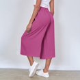 thumbnail image 5 of Women's Wide Leg Capri Pants Casual 3/4 Length Stretch Trousers Elastic Waist Comfy Summer Pants Hot Pink M Size, 5 of 7