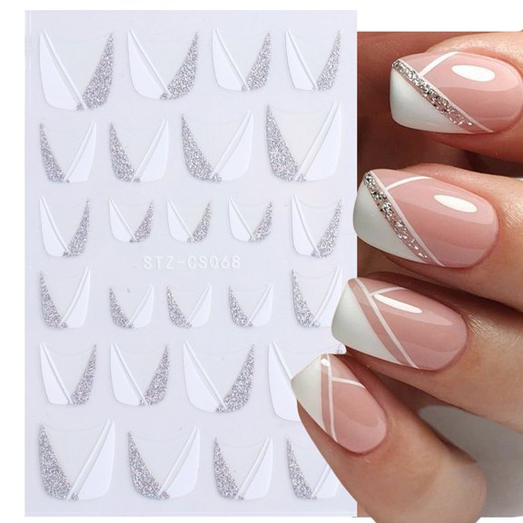 Jiaroswwei Nail Sticker French Style DIY Colorful Line Decal Powder 3D Transfer Slider for Manicure