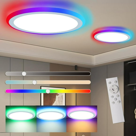 TRAHOO-2Pcs Flush Mount LED Ceiling Light Dimmable with Remote Control, 13Inch 30W RGB Sidelight Close to Ceiling Light Fixture 3000-6500K, Modern Ultra-Thin Round Ceiling Lamp