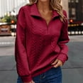 thumbnail image 1 of Heisall Womens Sweatshirts Long Sleeve V Neck Zip Up Solid Color Embossed Casual Knit Pullover, 1 of 8
