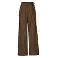 thumbnail image 5 of Women High Waist Casual Wide Leg Flowy Long Palazzo Pants Side Belt Lace Up Straight Flare Pleated Solid Color Lounge Joggers Pant Trousers Brown qILAKOG Size S, 5 of 7