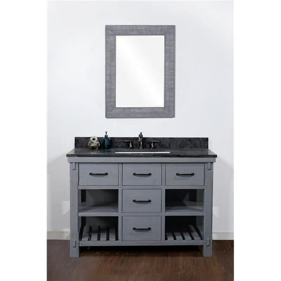 InFurniture WK8248-BG-WK SQ TOP 48 in. Rustic Solid Fir Single Sink Vanity in Blue Grey Driftwood With Rectangular Sink Limestone Top-No Faucet