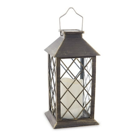 Brushed Gold Black Solar Powered Led Candle Lantern 10 8 Inches
