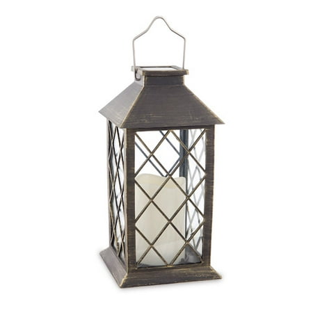 Brushed Gold & Black Solar Powered LED Candle Lantern: 10.8