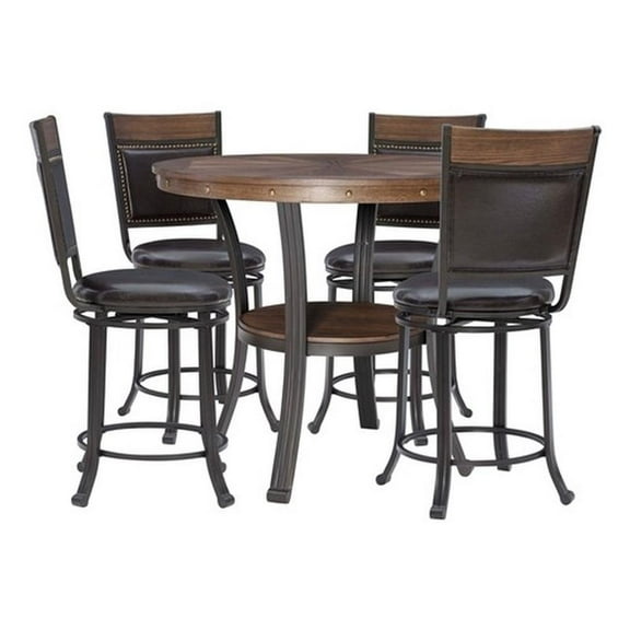 Bowery Hill Wood and Metal Five Piece Counter Height Dining Group in Brown