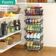 thumbnail image 4 of 5-Tier Rolling Fruit Basket with Wooden Lid, Stackable Wire Vegetable Storage Cart on Wheels for Kitchen Pantry, 4 of 6