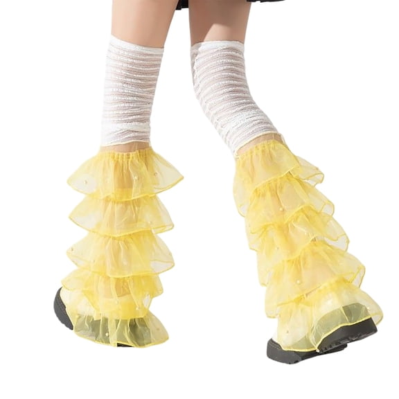 QHFBli Summer Mesh Leg Sleeves Japanese Lace Leg Warmers Pearls Dec Sweet Ruffle Long Socks Leg