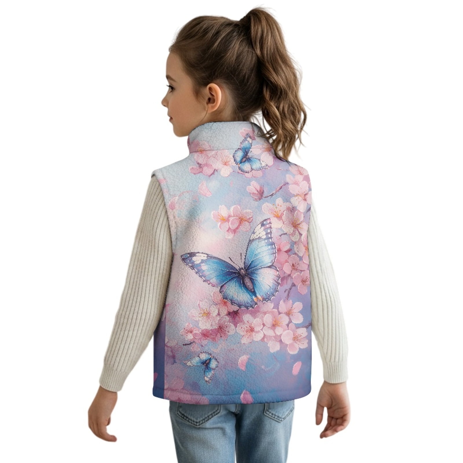 Xixirimido Pink Cat Cherry Blossom Pattern Boys Girls Full Zip