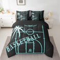 thumbnail image 2 of Sports Bed in a Bag 7Pcs Basketball Bedding Set, Basketball Game King Size Comforter Set Black Teal Bedding Comforter Sets, Neon Blue Basketball Court Bed Set Lightweight (Black Reversible), 2 of 4