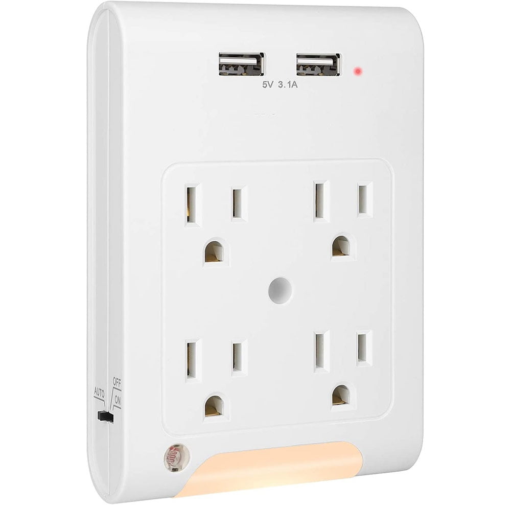 Outlet Extender Warm White 2 Pack Wall Outlet,Plug-in LED Night Light with 3 