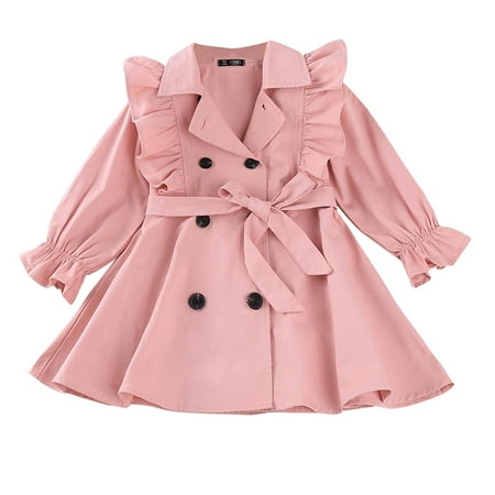 

TAIAOJING Baby Girls Jacket Toddler Kids Flare Sleeve Belt Solid Windproof Windbreaker Windbreaker Coat 1-2 Years