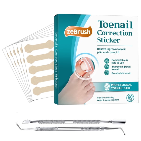 Ingrown Toenail Treatment Tool, No Glue 60Pcs Ingrown Toenail Corrector Patch, Professional Ingrown Toenail Removal Kit with 2 Pedicure Tools for Ingrown Toenail Remover