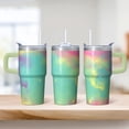 thumbnail image 2 of 20oz Stainless Steel Cup with Handle and Straw, Geometric Texture Insulated Double Wall Travel Tumbler Leak Proof, 2 of 5