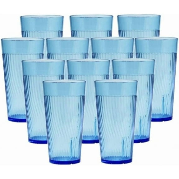 TrueCraftware- Set of 12 Belize 14 oz. Tumbler/Drinking Cups Blue Polycarbonate-Premium Iced Tea Glasses Stackable Reusable Dishwasher Safe Break-Resistant for Home and Restaurants