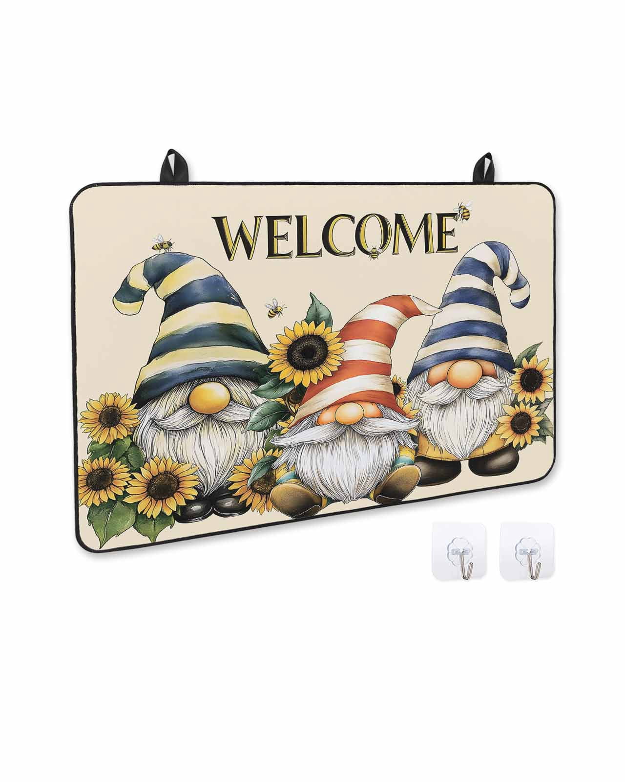 nqOlkjepod Large Induction Cooktop Protector Mat 24"x21", Sunflower Gnomes Stove Top Covers for Electric Stove, Yellow Summer Botanical Striped Bee Vintage Stove Burner Cover Mats Stove Cover