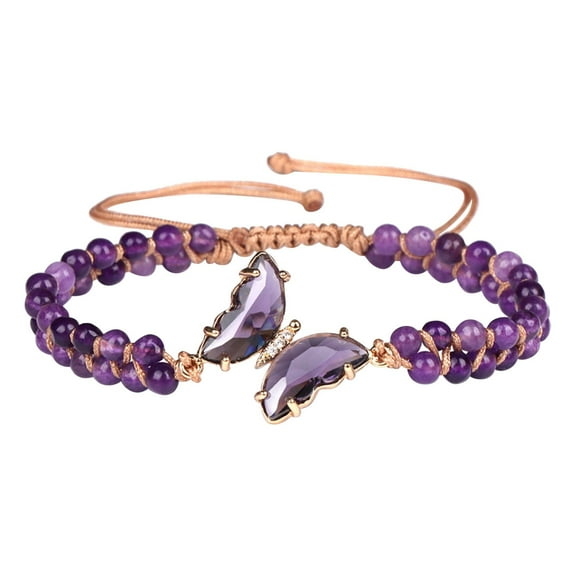 Amethyst Bracelet For Women Anxiety Amethyst Beaded Bracelets Butterfly Charms Healing Stone Bracelet Adjustment Bracelets Christmas Gifts For Women