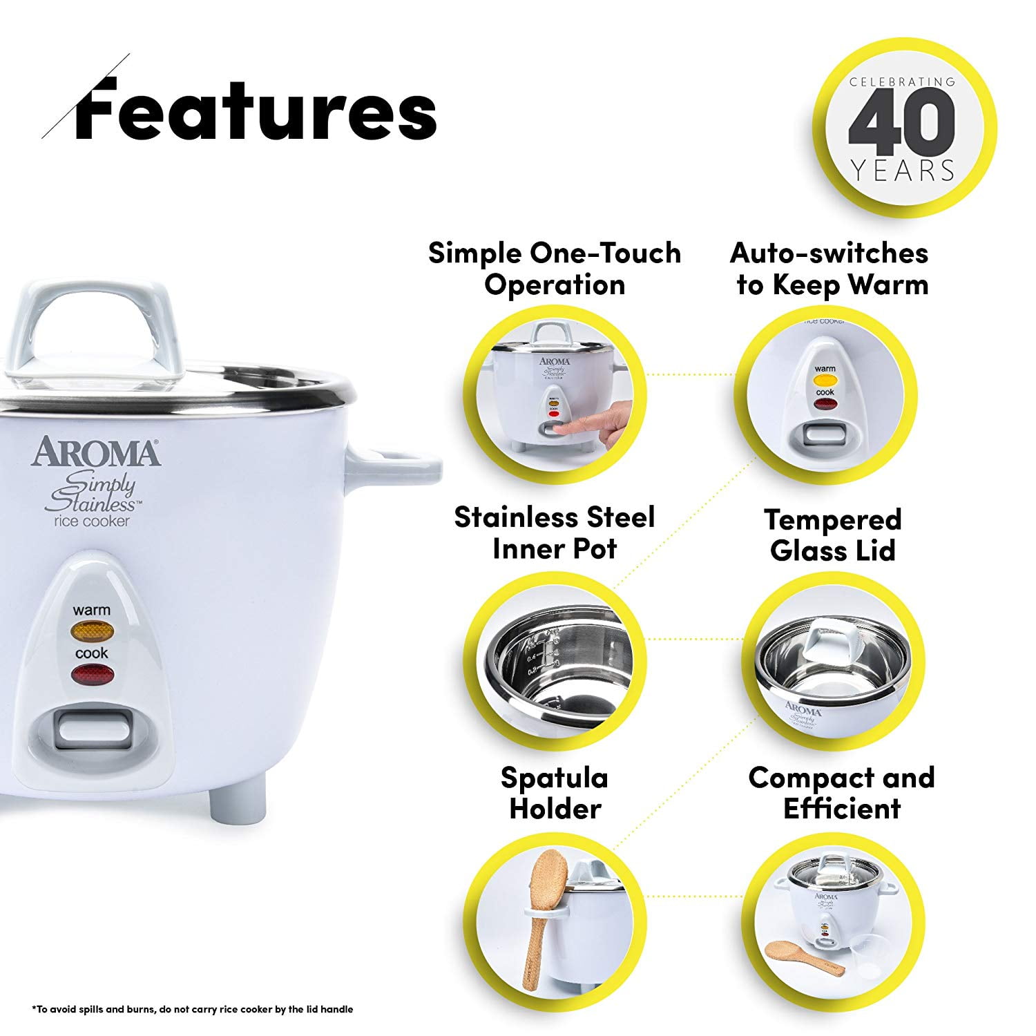 Aroma Housewares 14-Cup Cooked 3qt. Select Stainless Pot-Style Rice Cooker, Food Steamer, One-Touch Operation, Automatic Keep Warm Mode, White